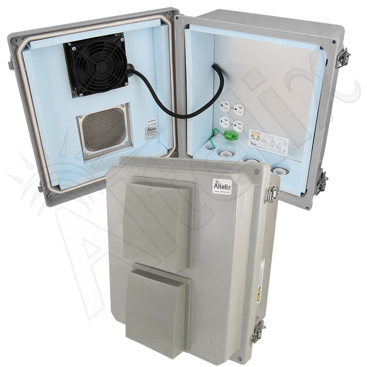 Altelix 14x12x8 Insulated Fiberglass Vented Weatherproof NEMA Enclosure with Cooling Fan, 120 VAC Outlets & Power Cord