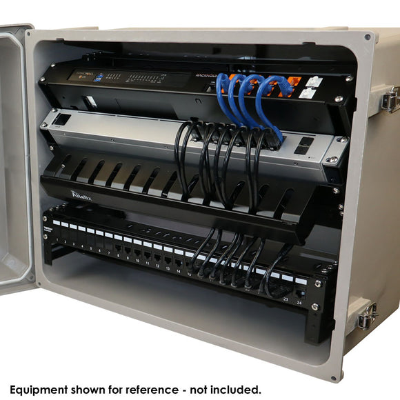 Altelix 16x20x12 Space Saver 19" Wide NEMA 4X Equipment Rack Enclosure with 19" Wide Slanted Rack Frame and Cable Management Raceway