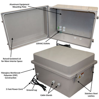 Altelix Fiberglass Weatherproof NEMA Enclosure with Aluminum Mounting Plate, 120 VAC Outlets & Power Cord - 0