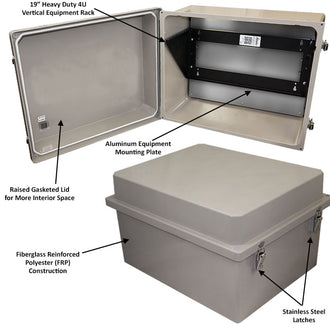 Altelix 16x20x12 Fiberglass Weatherproof NEMA 4X Enclosure with Heavy Duty 19" Wide 4U Vertical Rack Frame - 0