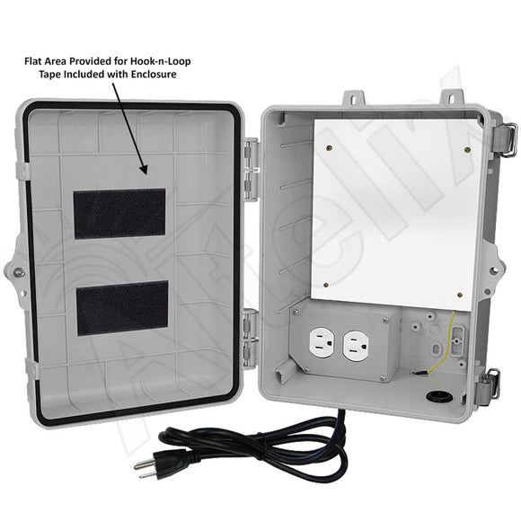 Altelix 12x9x7 Polycarbonate + ABS NEMA 4X RF Transparent Outdoor WiFi Enclosure with No-Drill PVC Equipment Mounting Plate, 120 VAC Outlets & Power Cord