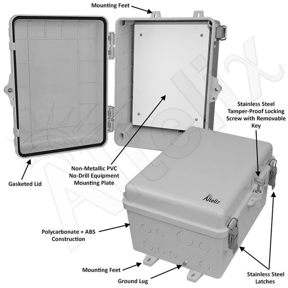 Altelix 12x9x7 Polycarbonate + ABS NEMA 4X RF Transparent Outdoor WiFi Enclosure with No-Drill PVC Equipment Mounting Plate