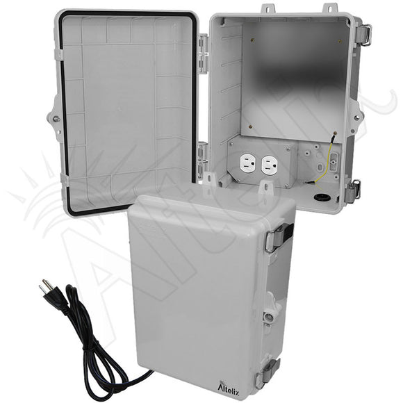 Altelix 12x9x7 Polycarbonate + ABS NEMA 4X Enclosure with Aluminum Equipment Mounting Plate, 120 VAC Outlets & Power Cord