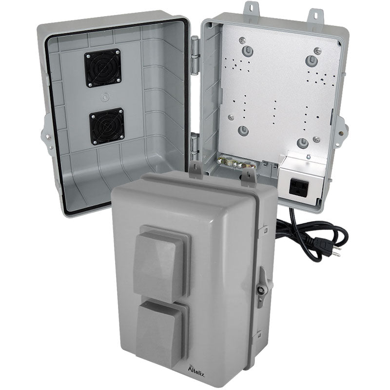 Altelix 12x9x7 PC+ABS Weatherproof Vented Utility Box NEMA Enclosure with Aluminum Mounting Plate, 120 VAC Outlet & Power Cord