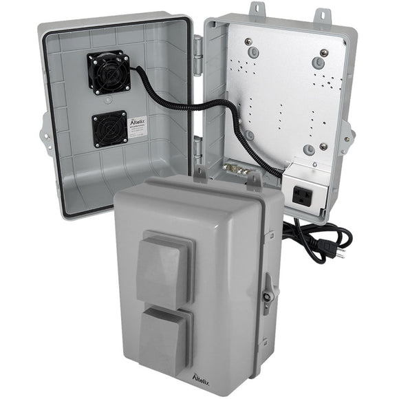 Altelix 12x9x7 PC+ABS Weatherproof Vented Utility Box NEMA Enclosure with 120VAC Cooling Fan, Power Terminal & Power Cord