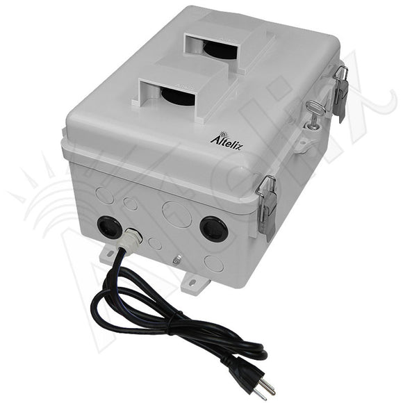 Altelix 12x9x7 Polycarbonate + ABS Vented RF Transparent Outdoor WiFi Enclosure with No-Drill PVC Equipment Mounting Plate, Cooling Fan, 120 VAC Outlets & Power Cord