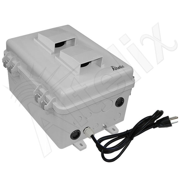 Altelix 12x9x7 Polycarbonate + ABS Vented RF Transparent Outdoor WiFi Enclosure with No-Drill PVC Equipment Mounting Plate, Cooling Fan, 120 VAC Outlets & Power Cord