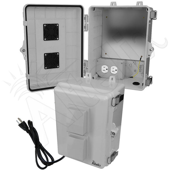 Altelix 12x9x7 Polycarbonate + ABS Vented Enclosure with Aluminum Equipment Mounting Plate, 120 VAC Outlets & Power Cord