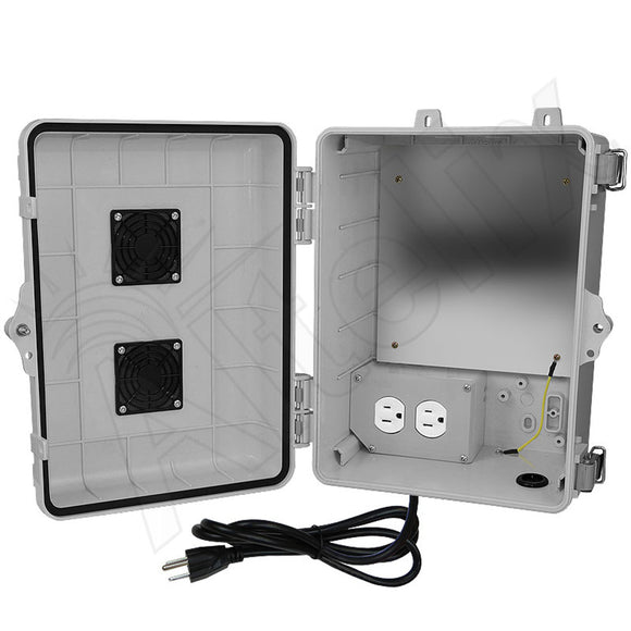 Altelix 12x9x7 Polycarbonate + ABS Vented Enclosure with Aluminum Equipment Mounting Plate, 120 VAC Outlets & Power Cord