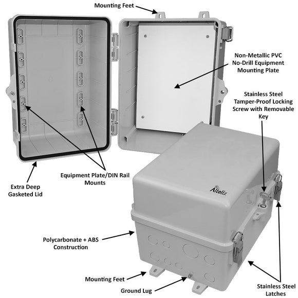 Altelix 12x9x9 Polycarbonate + ABS NEMA 4X RF Transparent Outdoor WiFi Enclosure with No-Drill PVC Equipment Mounting Plate