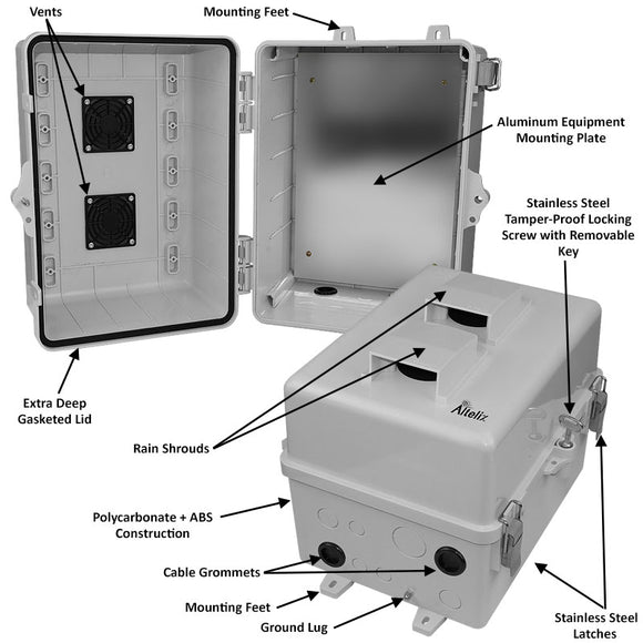 Altelix 12x9x9 Polycarbonate + ABS Vented Enclosure with Aluminum Equipment Mounting Plate