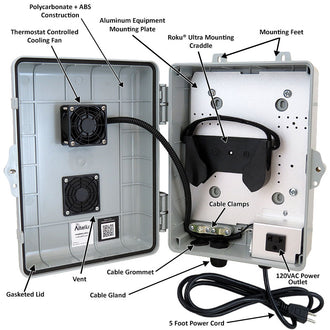 Altelix Weatherproof Enclosure with Cooling Fan, 120VAC Outlet and Power Cord for Roku® Ultra - 0