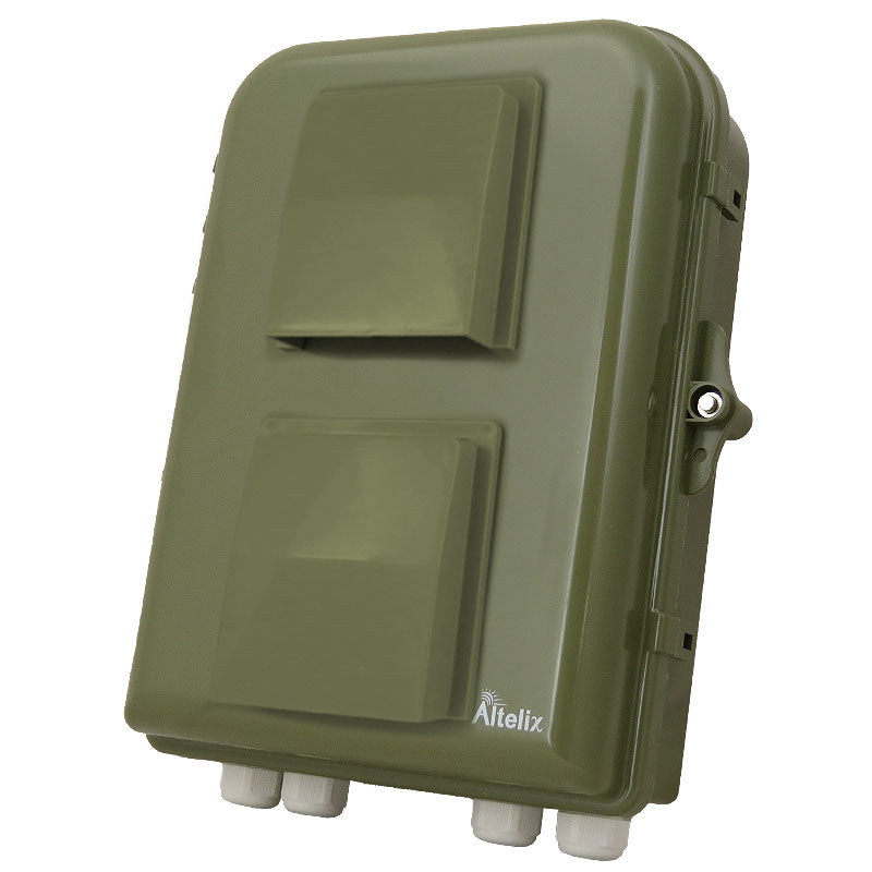 Buy green Altelix 13x10x4 PC+ABS Weatherproof Vented Utility Box NEMA Enclosure with Cooling Fan, 120 VAC Outlet &amp; Power Cord
