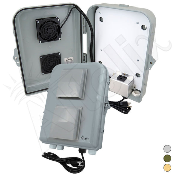 Altelix 13x10x4 PC+ABS Vented RF Transparent Outdoor WiFi Enclosure with No-Drill PVC Equipment Mounting Plate, Cooling Fan, 120 VAC Outlet & Power Cord