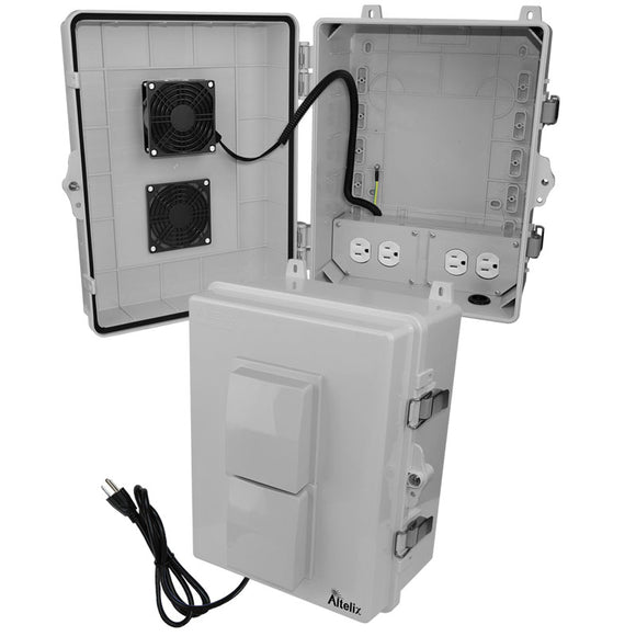 Altelix Polycarbonate + ABS Vented RF Transparent Outdoor WiFi Enclosure with Cooling Fan, 120 VAC Outlets & Power Cord