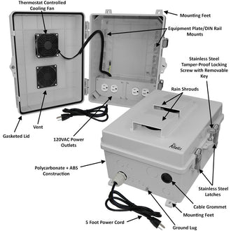 Altelix Polycarbonate + ABS Vented RF Transparent Outdoor WiFi Enclosure with Cooling Fan, 120 VAC Outlets & Power Cord - 0