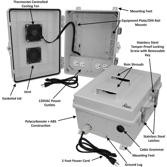 Altelix Polycarbonate + ABS Vented RF Transparent Outdoor WiFi Enclosure with Cooling Fan, 120 VAC Outlets & Power Cord