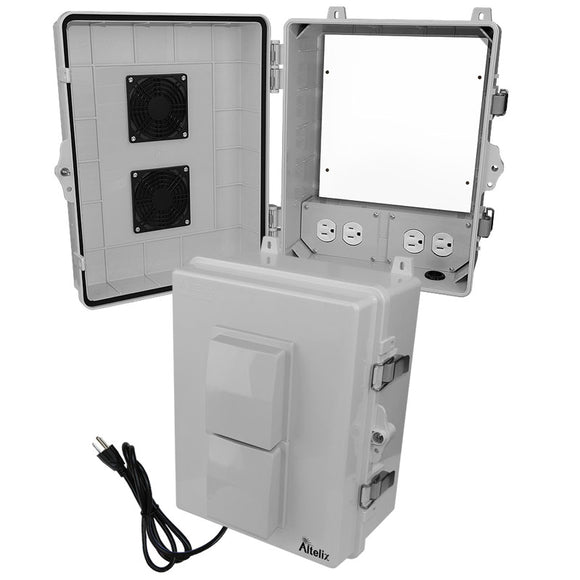 Altelix Polycarbonate + ABS Vented RF Transparent Outdoor WiFi Enclosure with No-Drill PVC Equipment Mounting Plate, 120 VAC Outlets & Power Cord