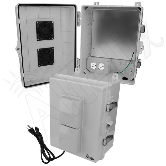 Altelix Polycarbonate + ABS Vented Enclosure with Aluminum Equipment Mounting Plate, 120 VAC Outlets & Power Cord