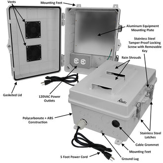 Altelix 14x11x7 Polycarbonate + ABS Vented Enclosure with Aluminum Equipment Mounting Plate, 120 VAC Outlets & Power Cord
