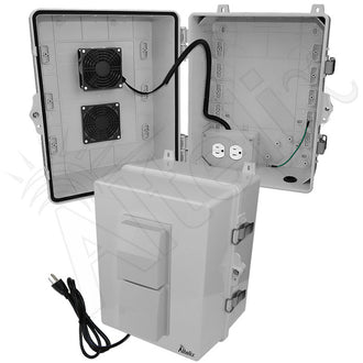 Altelix 14x11x9 Polycarbonate + ABS Vented RF Transparent Outdoor WiFi Enclosure with Cooling Fan, 120 VAC Outlets & Power Cord