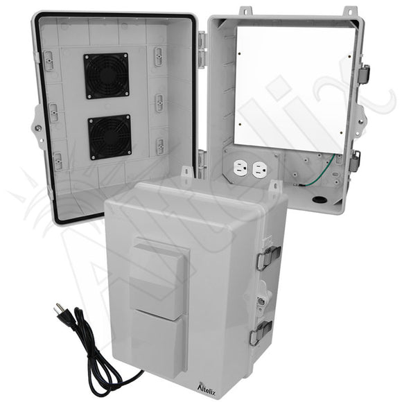 Altelix 14x11x9 Polycarbonate + ABS Vented RF Transparent Outdoor WiFi Enclosure with No-Drill PVC Equipment Mounting Plate, 120 VAC Outlets & Power Cord