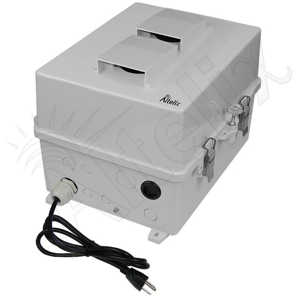 Altelix 14x11x9 Polycarbonate + ABS Vented RF Transparent Outdoor WiFi Enclosure with No-Drill PVC Equipment Mounting Plate, Cooling Fan, 120 VAC Outlets & Power Cord