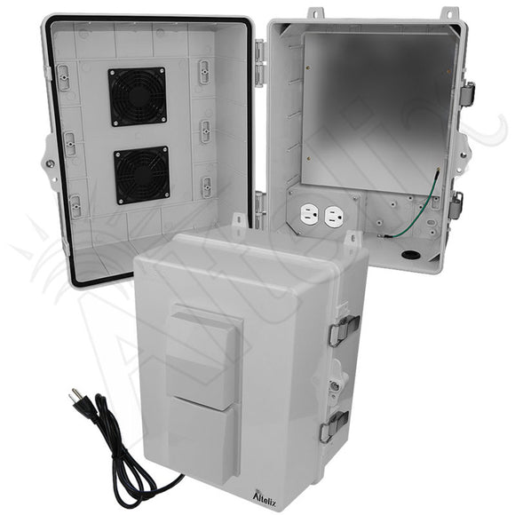 Altelix 14x11x9 Polycarbonate + ABS Vented Enclosure with Aluminum Equipment Mounting Plate, 120 VAC Outlets & Power Cord