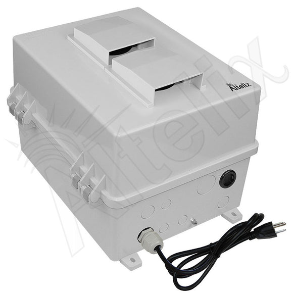 Altelix 14X11x9 Polycarbonate + ABS Vented Enclosure with Aluminum Equipment Mounting Plate, Cooling Fan, 120 VAC Outlets & Power Cord