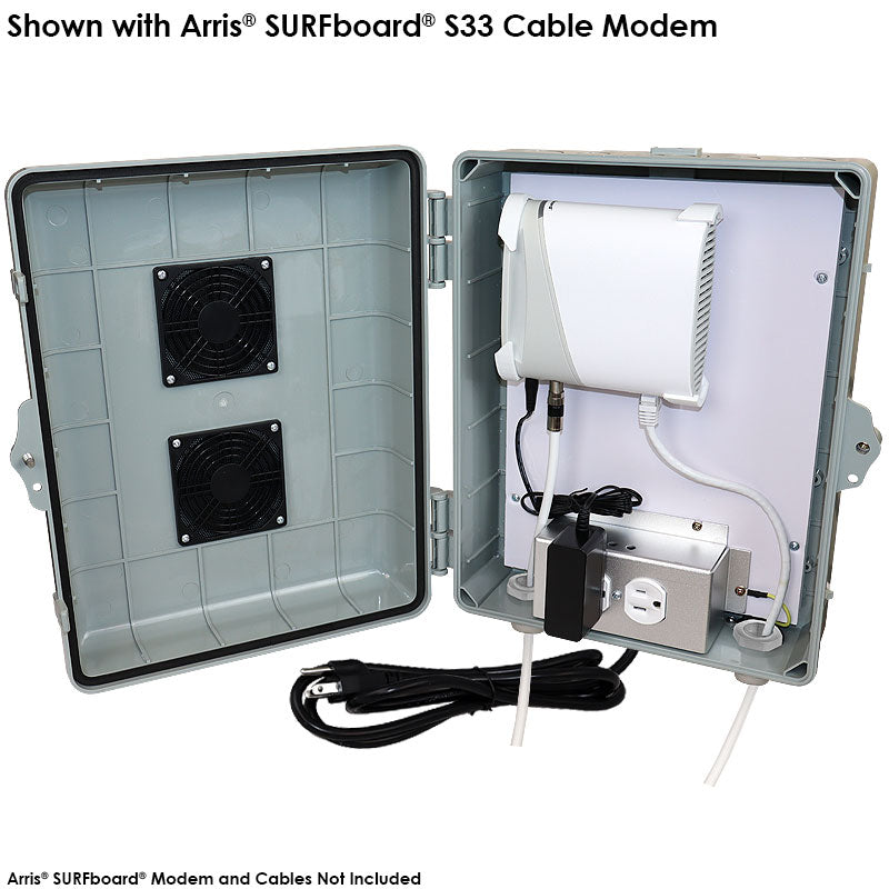Altelix Weatherproof Vented Enclosure for Arris® SURFboard® S33 DOCSIS® 3.1 Cable Modem with 120VAC Outlets and Power Cord