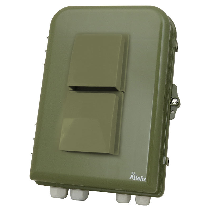 Buy green Altelix 15x10x5 Polycarbonate + ABS Vented Weatherproof Enclosure with Cooling Fan, 120 VAC Outlet &amp; Power Cord