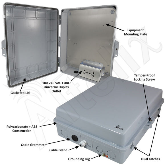 Altelix 17x14x6 Polycarbonate + ABS Weatherproof NEMA Enclosure with 100-240 VAC Universal Power Outlet