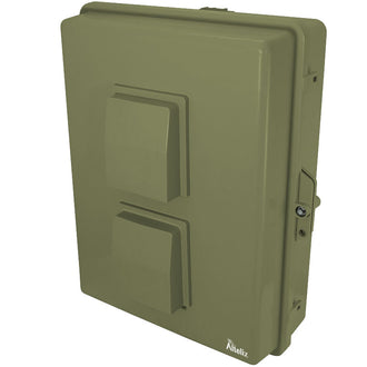Buy green Altelix 17x14x6 Polycarbonate + ABS Vented RF Transparent Outdoor WiFi Enclosure with No-Drill PVC Equipment Mounting Plate, 120 VAC Outlets, Power Cord & Cooling Fan with Digital Temperature Controller
