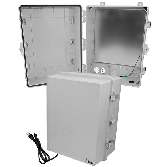 Altelix 17x14x9 Polycarbonate + ABS NEMA 4X Enclosure with Aluminum Equipment Mounting Plate, 120 VAC Outlets & Power Cord