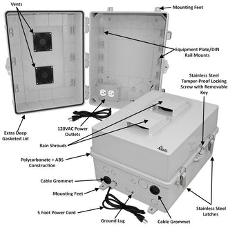 Altelix 17x14x9 Polycarbonate + ABS Vented RF Transparent Outdoor WiFi Enclosure with 120 VAC Outlets & Power Cord - 0