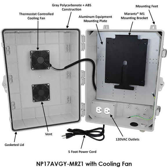 Altelix Weatherproof Enclosure for Marantz® Model M1 Streaming Amplifier with Fan Cooling,  120 VAC Outlets and Power Cord