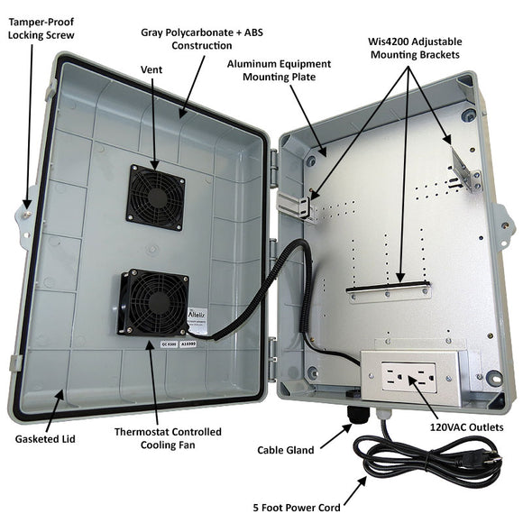 Altelix Weatherproof Enclosure with Cooling Fan, 120VAC Outlets and Power Cord for Wyebot® WIS4200 Access Point