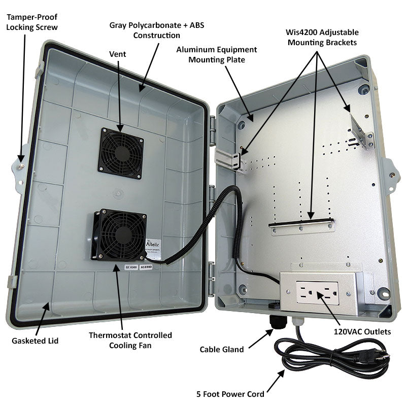 Altelix Weatherproof Enclosure with Cooling Fan, 120VAC Outlets and Power Cord for Wyebot¬Æ WIS4200 Access Point - 0