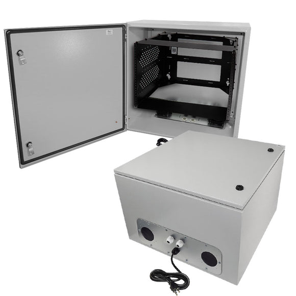 Altelix 120VAC 20A Steel NEMA Enclosure for UPS Power Systems with Heavy Duty 19" Wide Adjustable 8U Rack Frame, 20A Power Outlets, Power Cord & 85°F Turn-On Cooling Fans