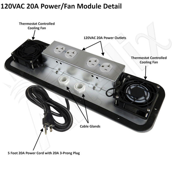 Altelix 24x24x16 120VAC 20A Stainless Steel NEMA Enclosure for UPS Power Systems with 19" Wide 6U Rack, Dual Cooling Fans, 20A Power Outlets & Power Cord