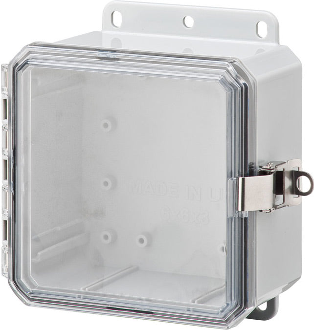 Integra - Impact Line | Polycarbonate | Clear | Low Profile Hinge, Stainless Steel Locking Latch, Integrated Mounting Flange | NEMA 4X
