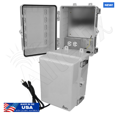 Altelix 12x9x9 Polycarbonate + ABS NEMA 4X Enclosure with Aluminum Equipment Mounting Plate, 120 VAC Outlets & Power Cord