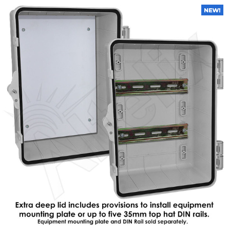 Altelix 12x9x9 Polycarbonate + ABS NEMA 4X Enclosure with Aluminum Equipment Mounting Plate, 120 VAC Outlets & Power Cord