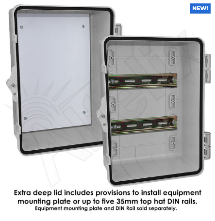 Altelix 12x9x9 Polycarbonate + ABS NEMA 4X RF Transparent Outdoor WiFi Enclosure with No-Drill PVC Equipment Mounting Plate, 120 VAC Outlets & Power Cord