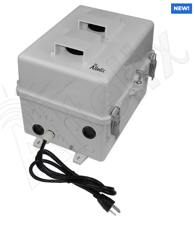Altelix 12x9x9 Polycarbonate + ABS Vented Enclosure with Aluminum Equipment Mounting Plate, Cooling Fan, 120 VAC Outlets & Power Cord