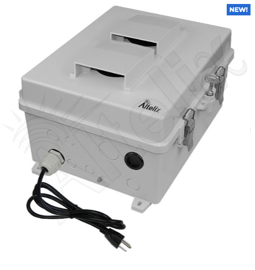 Altelix 14x11x7 Polycarbonate + ABS Vented RF Transparent Outdoor WiFi Enclosure with No-Drill PVC Equipment Mounting Plate, 120 VAC Outlets & Power Cord