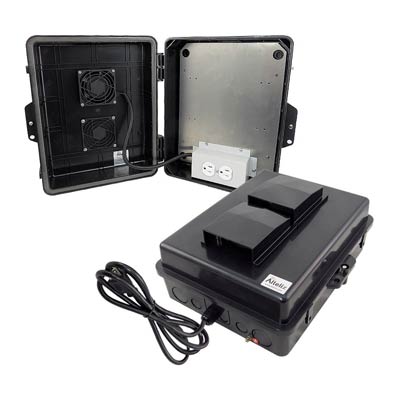 Altelix 14x11x5 Vented Polycarbonate + ABS Weatherproof NEMA Enclosure with Cooling Fan, 120 VAC Outlets & Power Cord