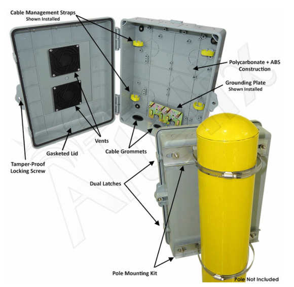 Altelix 14x11x5 PC + ABS Vented Weatherproof Utility Box NEMA Enclosure with Pole Mount Kit