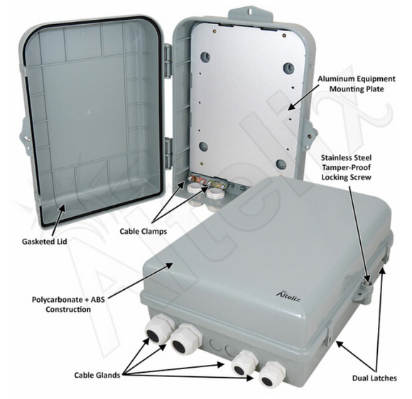 Altelix 15x10x5 NEMA 4X Polycarbonate + ABS Weatherproof Enclosure with Aluminum Mounting Plate