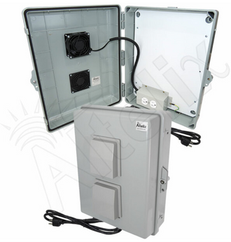 Altelix 17x14x6 Polycarbonate + ABS Vented RF Transparent Outdoor WiFi Enclosure with No-Drill PVC Equipment Mounting Plate, Cooling Fan, 120 VAC Outlets & Power Cord